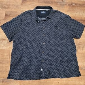 Nat Nast Navy Blue Patterned Casual Button Down Shirt XXL Silk Blend
